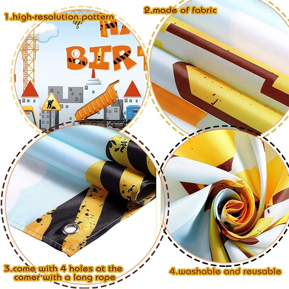 Construction Happy Birthday Banner / Backdrop Dump Truck Excavator Crane Digger - Picture 3 of 3